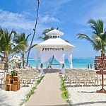 Elegant white gazebo set up for a destination wedding at a top Dominican Republic wedding resort.
