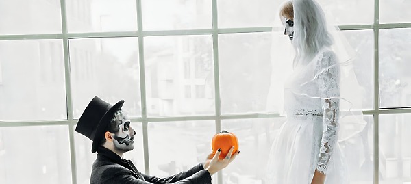 the best halloween wedding proposals destination weddings pumpkin ring engagement