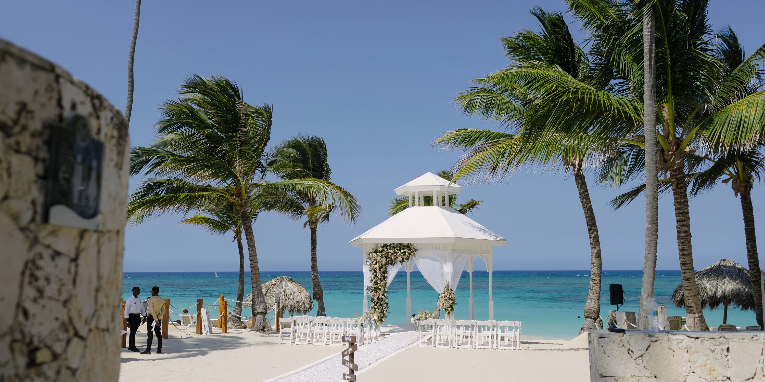 Wedding gazebo at Majestic Mirage Punta Cana resort, oceanfront, perfect for a destination wedding.
