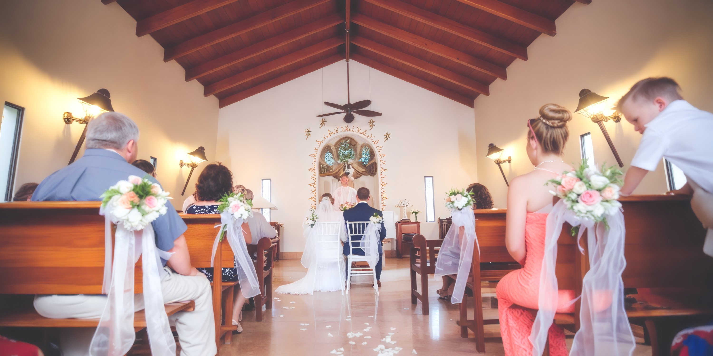 Bride and groom at the altar during a destination wedding in Majestic Colonial&rsquo;s signature style.
