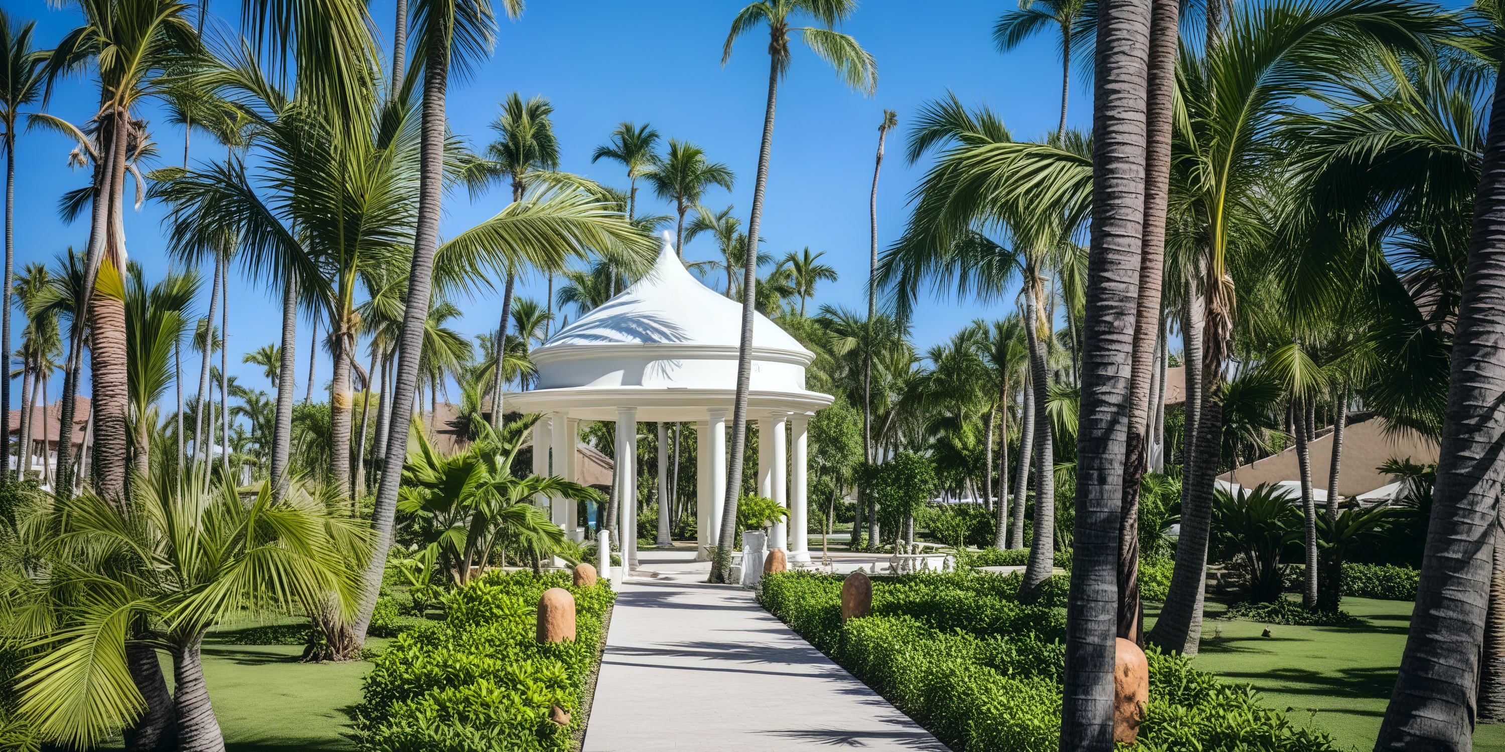 The Majestic Colonial gazebo is perfect for destination weddings, set amidst lush tropical gardens.