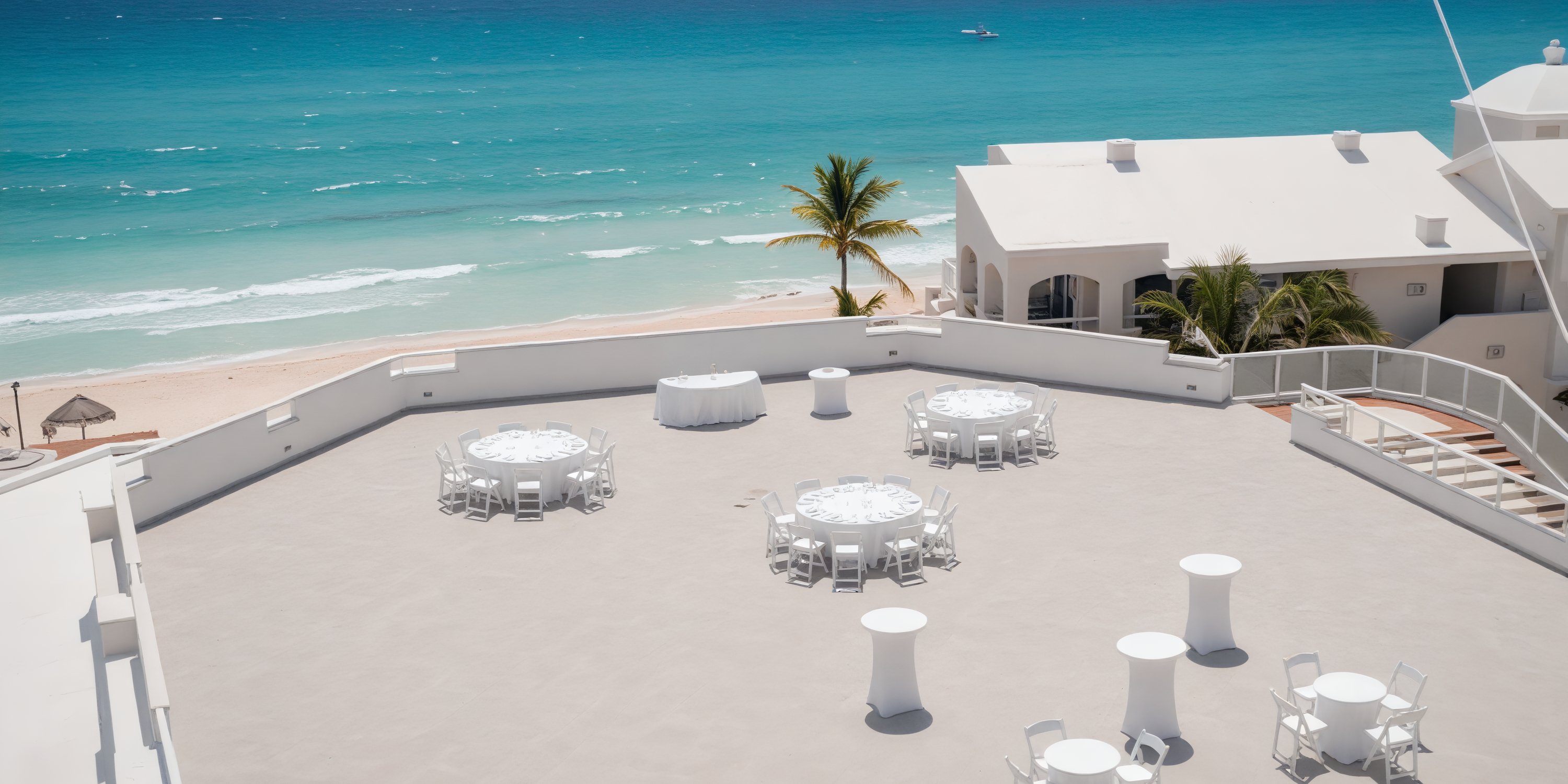 Rooftop terrace at Sunscape Cancun Resort & Spa, perfect for a destination wedding, overlooks ocean and beach.