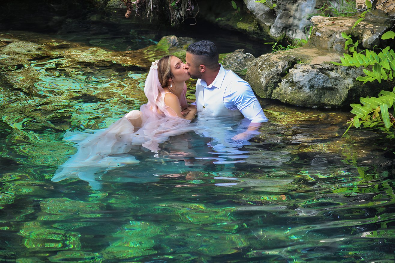 hotel xcaret riviera maya mexico destination wedding photography cenote trash the dress all-inclusive resort