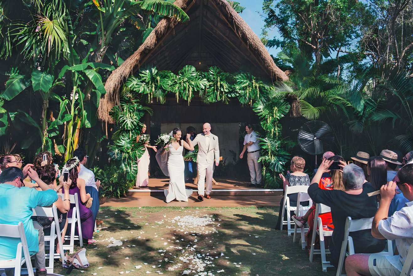 dreams tulum destination wedding garden ceremony all-inclusive riviera maya mexico couple