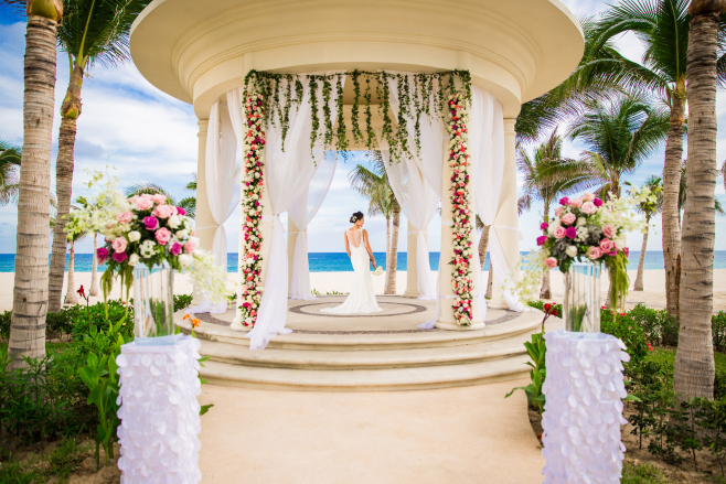 Hyatt Ziva Los Cabos destination wedding beach gazebo ceremony bride all-inclusive los cabos mexico 