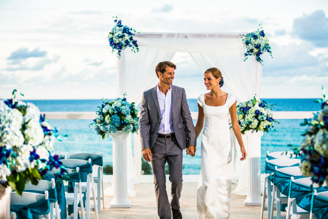 Hyatt Ziva Rose Hall destination wedding terrace ceremony couple all-inclusive montego bay jamaica