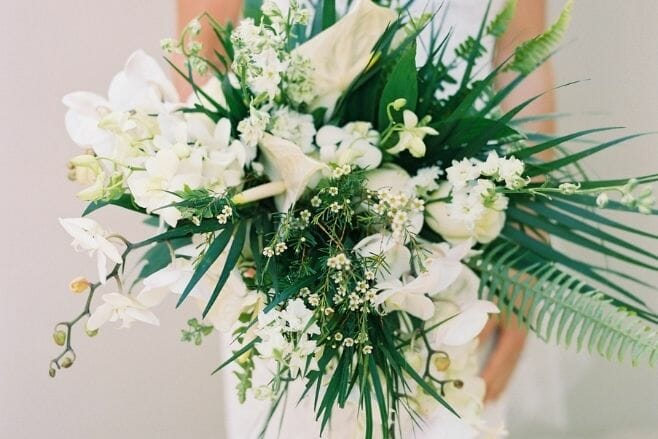 12 summer destination wedding flowers palm leaves inspiration