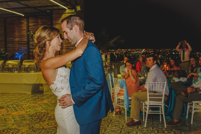 sandos finisterra los cabos destination wedding mexico rooftop reception all-inclusive ceremony couple