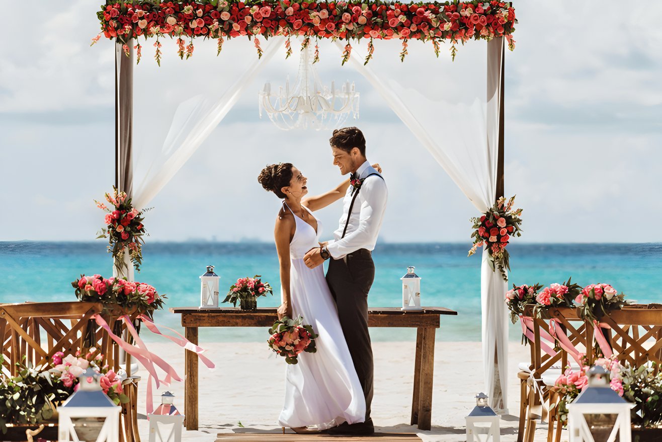 sandos playacar destination wedding mexico playa del carmen beach all-inclusive ceremony couple