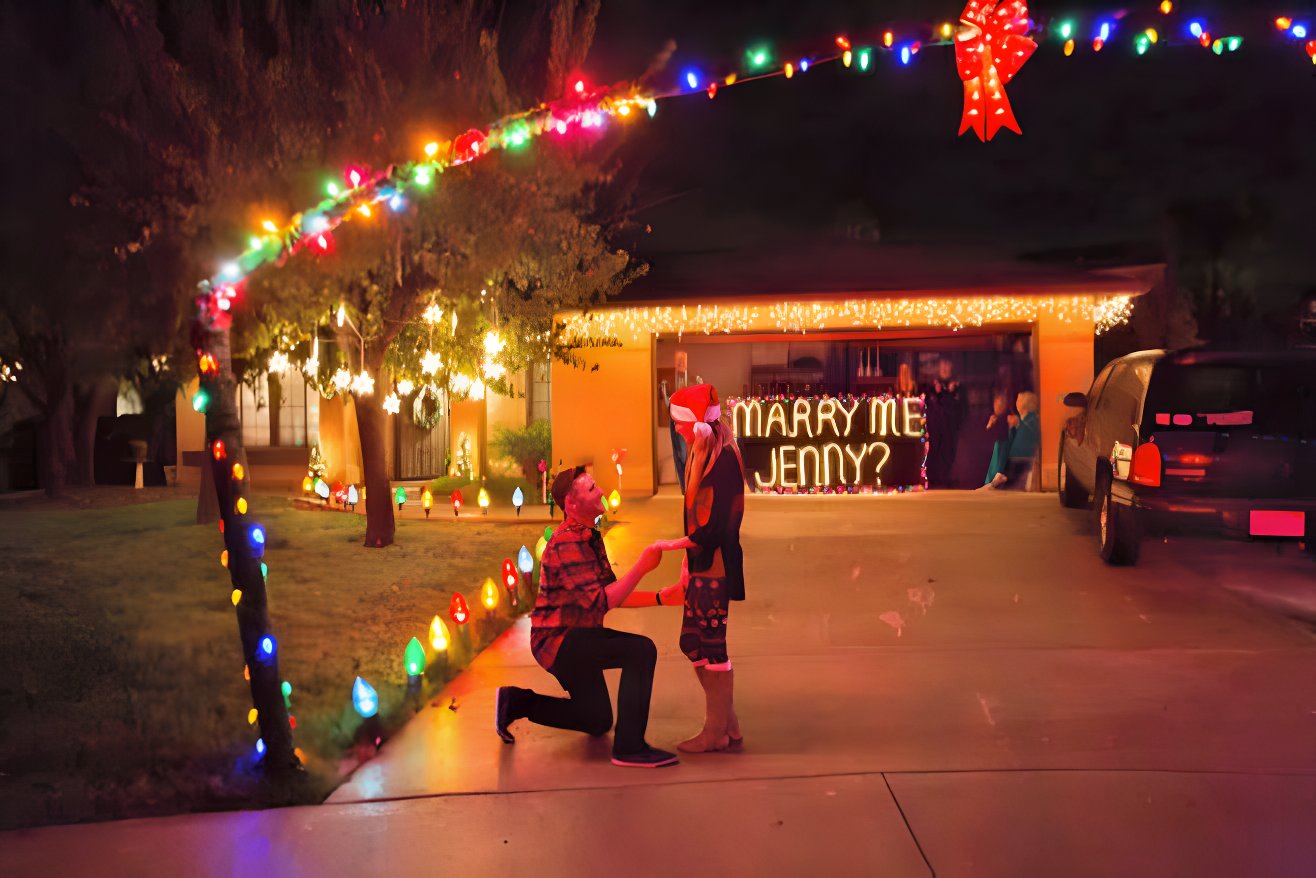 10 unique wedding proposals christmas lights couple engagement