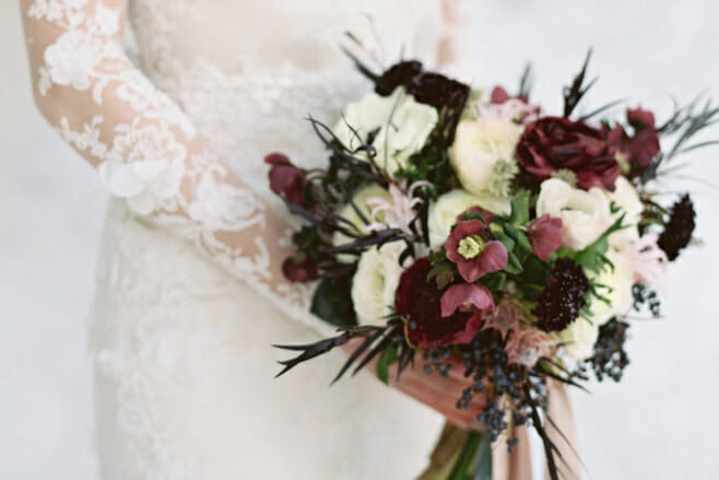 8 winter inspired destination wedding bouquets dark accents