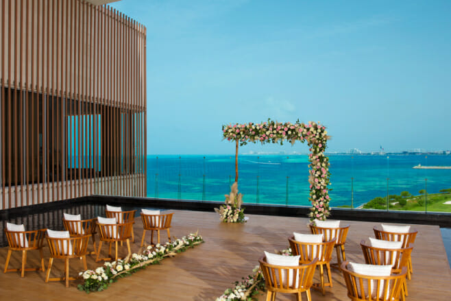 dreams vista cancun destination wedding in mexico rooftop venue ceremony