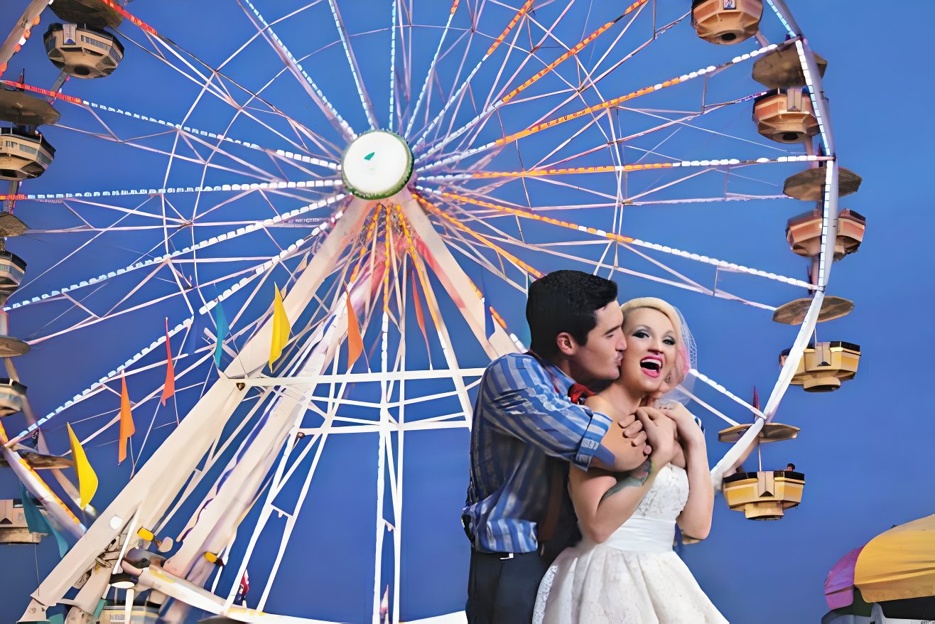 carnival couple photoshoot 5 Creative Post-Ceremony Wedding Dress Ideas