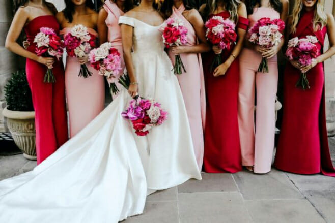 10 valentine's day destination wedding ideas pink red bridesmaids dresses