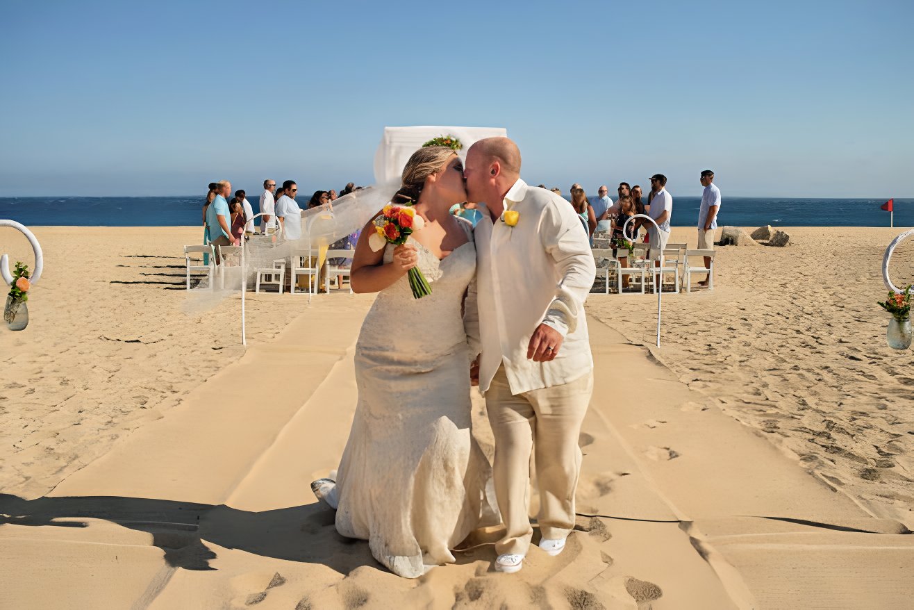 sandos finisterra los cabos destination wedding in mexico beach ceremony couple