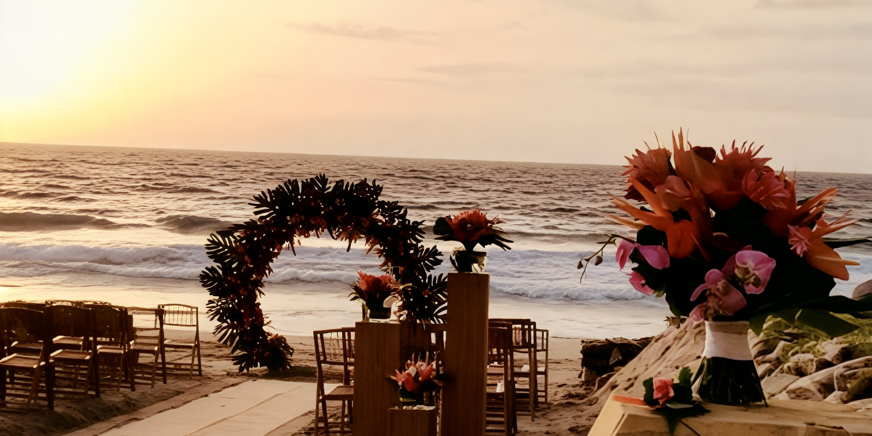 Destination wedding ceremony at Iberostar Selection Playa Mita with a floral arch and chairs by the sea.