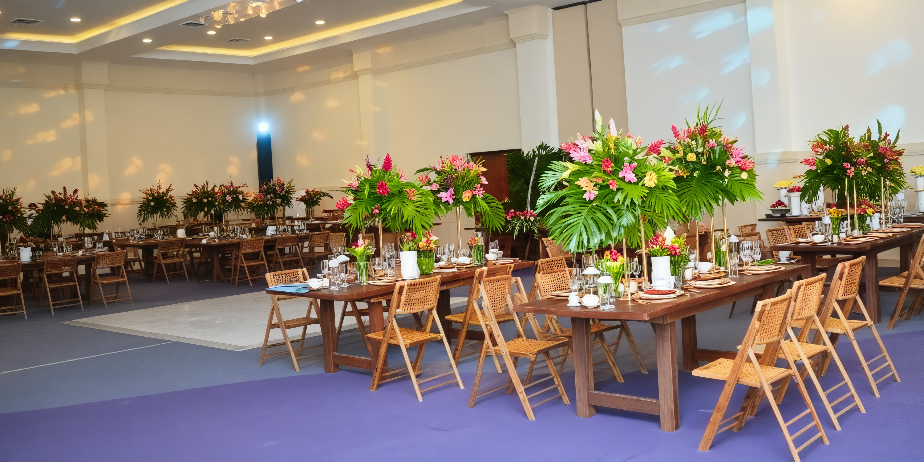 Iberostar Hacienda Dominicus: A stunning banquet hall complete with tables, chairs, and floral decor—a perfect setting for your destination wedding.