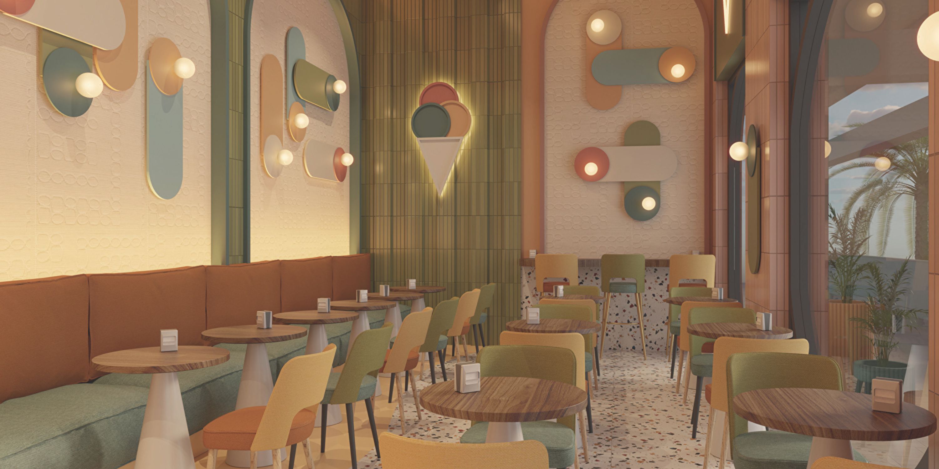 Hotel Riu Jalisco's interior is perfect for a destination wedding, with colorful art and elegant tables.