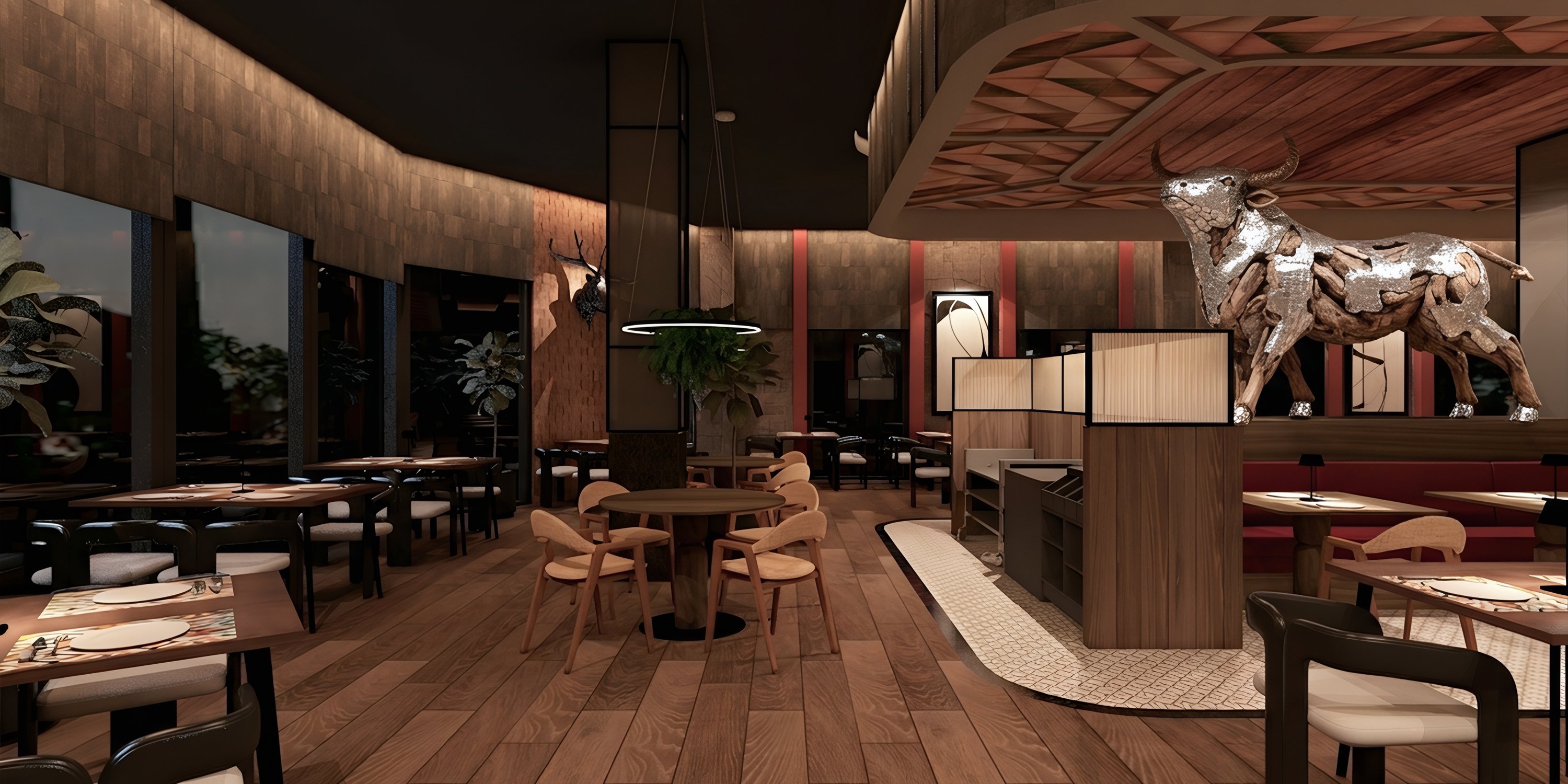 Hotel Riu Palace Costa Rica: chic wood decor, round tables—ideal for a stylish destination wedding.