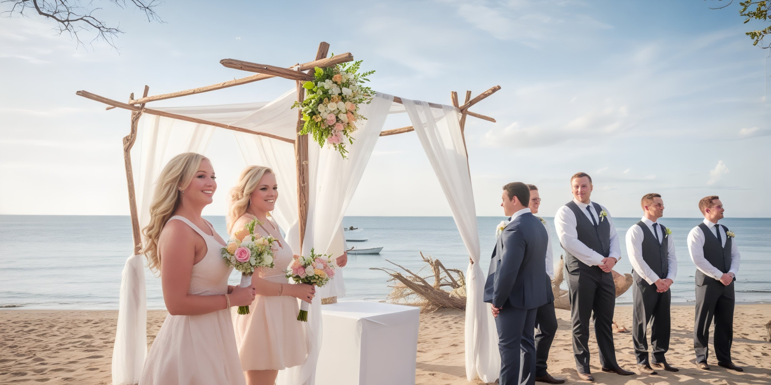 Experience a beautiful beach wedding at Hotel Riu Guanacaste, complete with a stunning floral arch and a joyful bridal party.