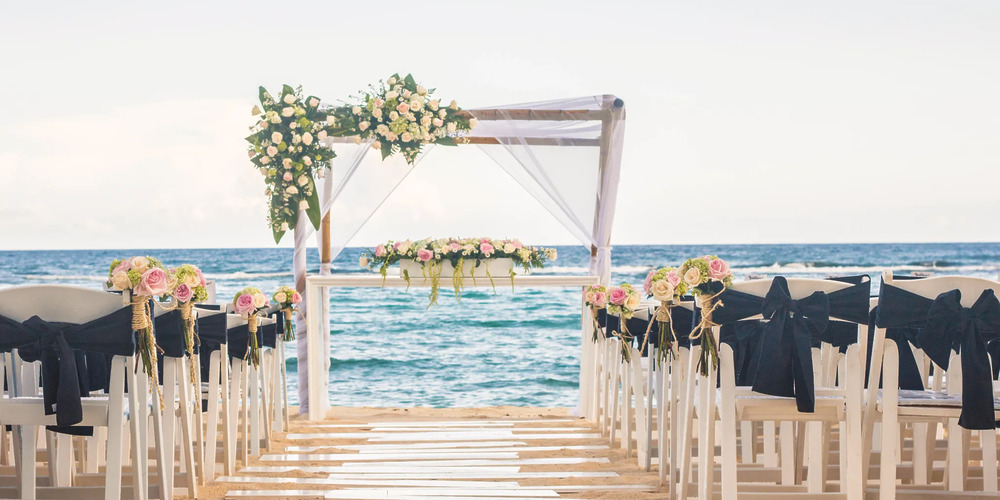 Beautiful and colorful beach venue on a white sand beach in Mexico