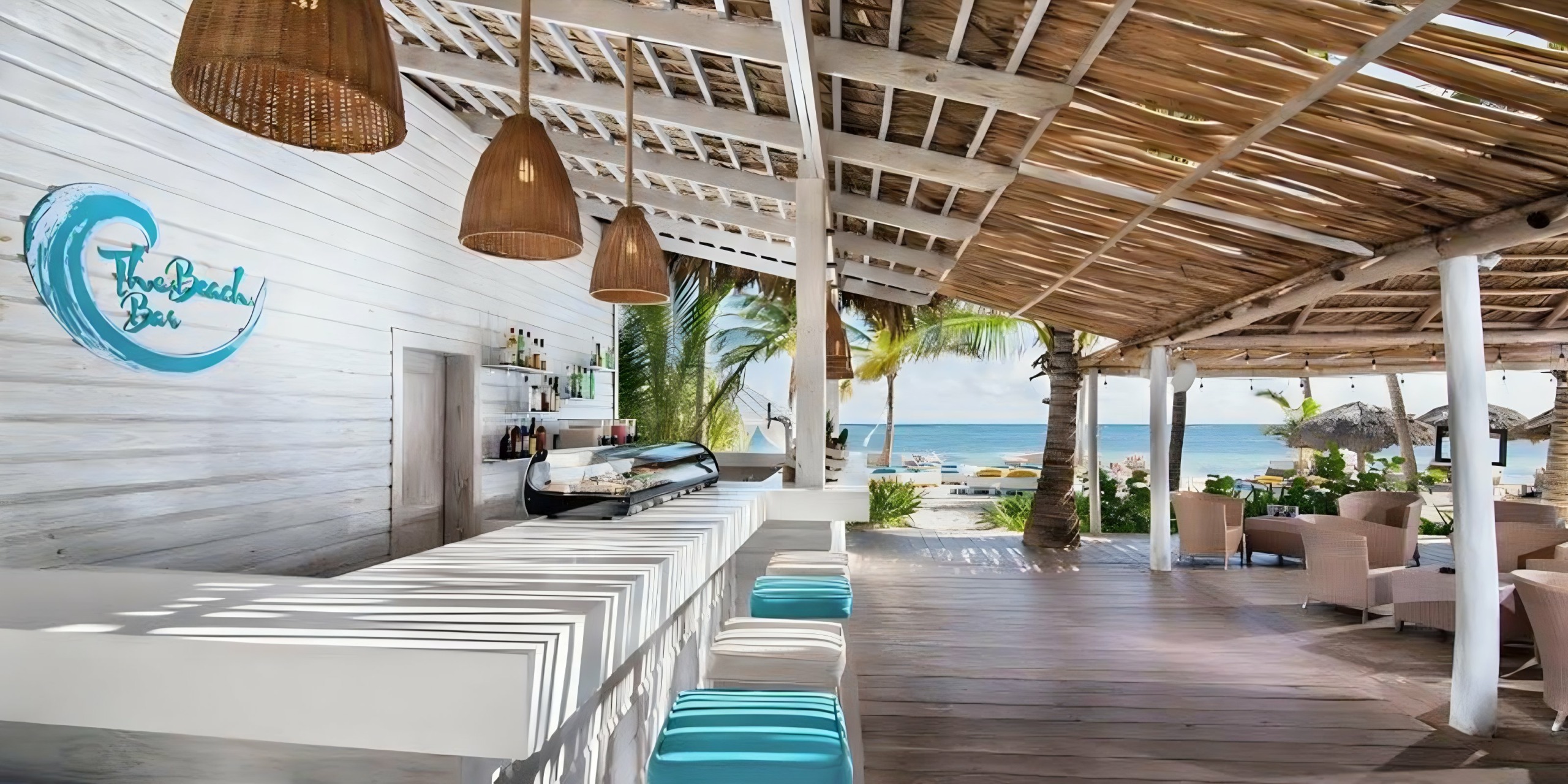 The Beach Bar Tropical beach bar on the ocean at Catalonia Royal Bávaro Punta Cana Dominican Republic