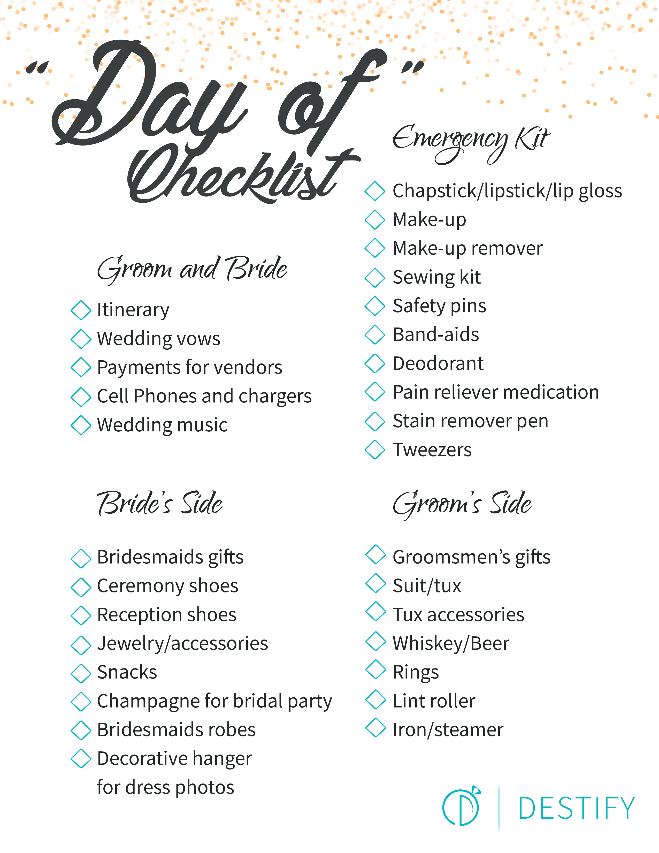 Destination Wedding Day Checklist For The Duration Of Event 8158