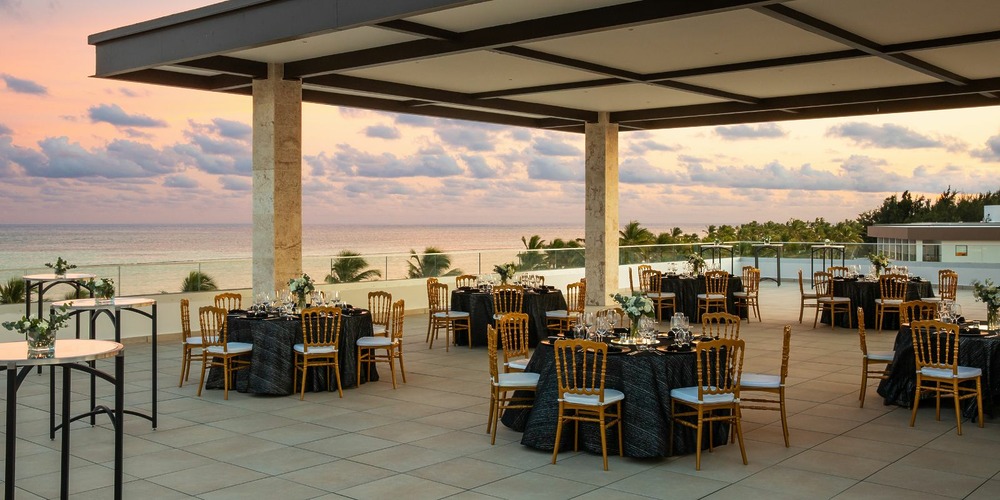 Terrace dining destination wedding reception sunset dinner at Hyatt Ziva Cap Cana, Punta Cana, Dominican Republic