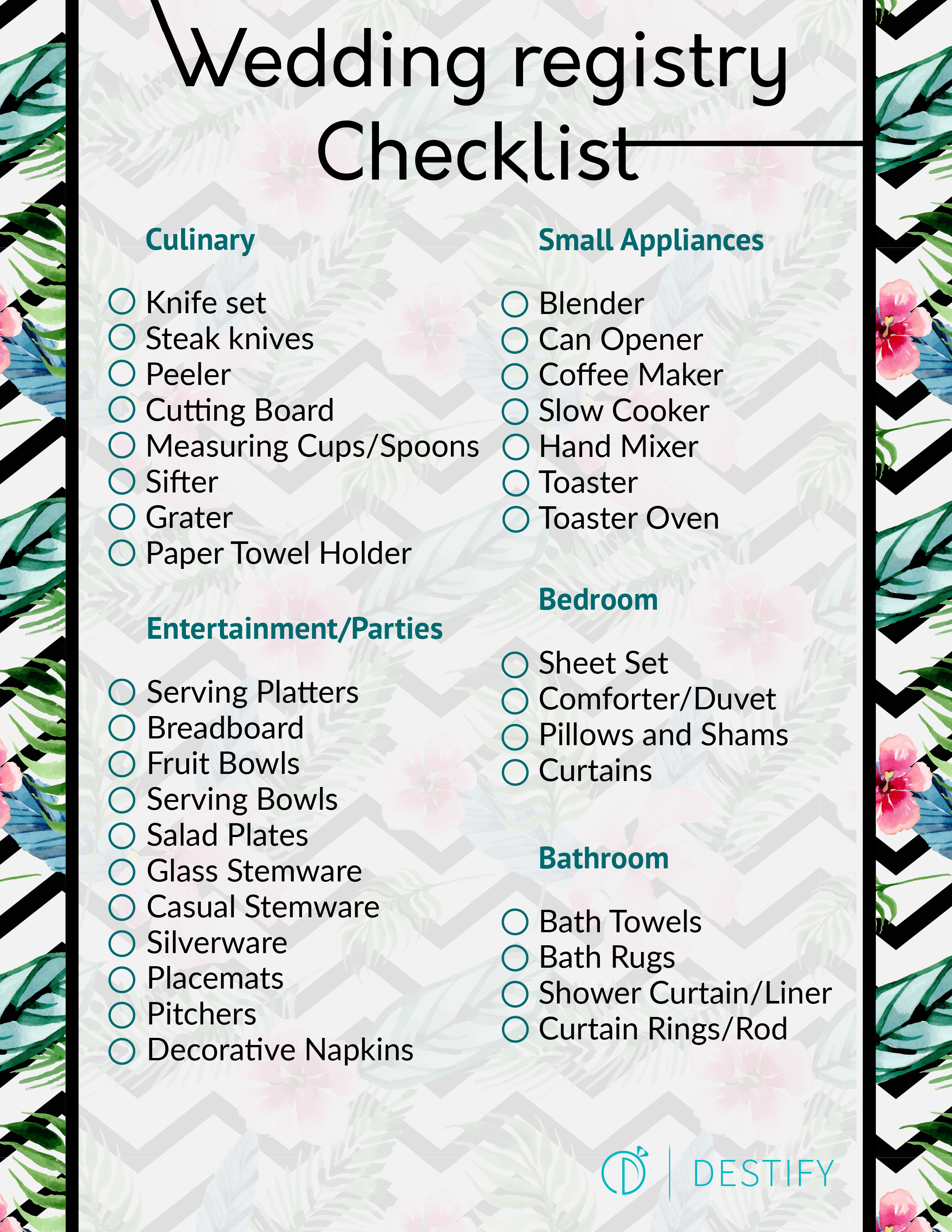 Free Wedding Registry Checklist Printable  Wedding registry checklist,  Wedding planning list, Free wedding registry