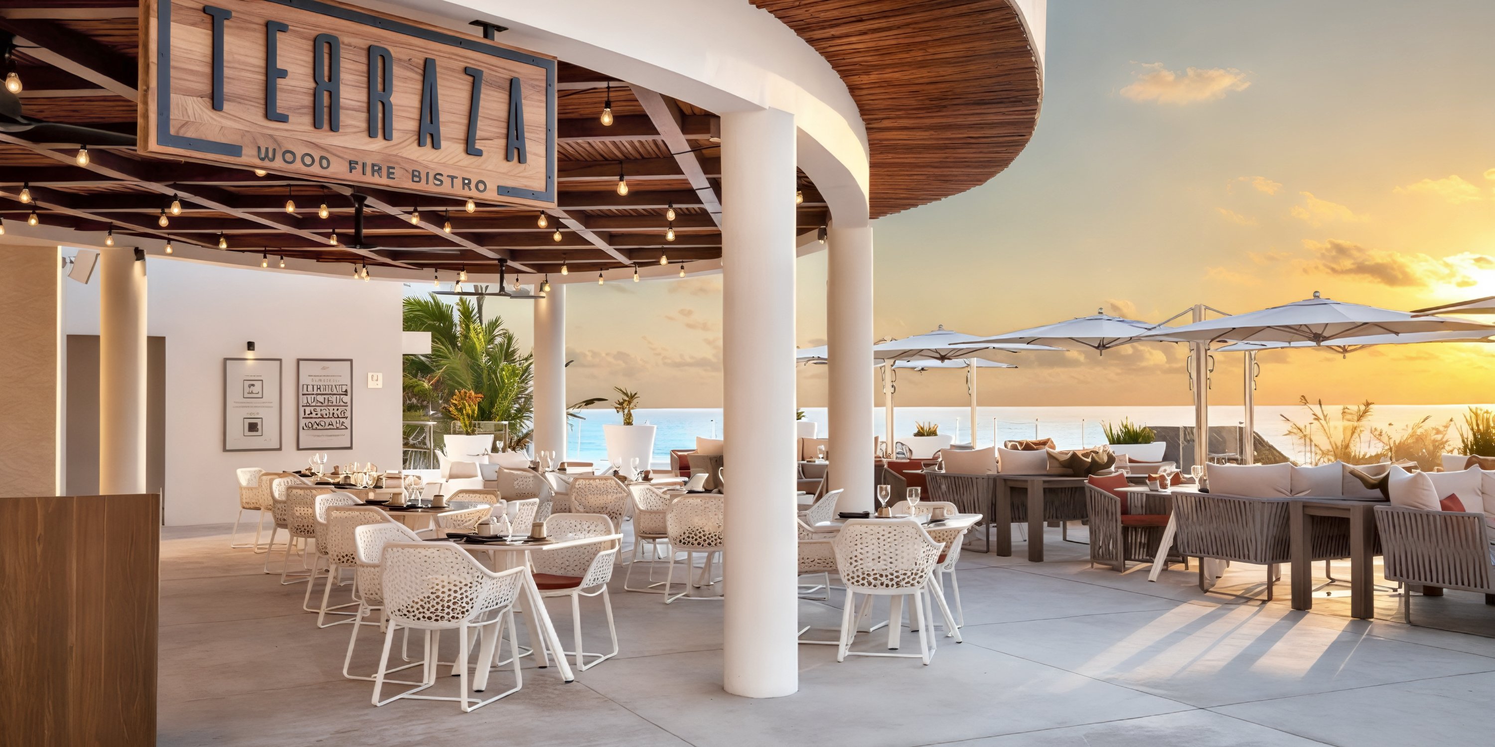 Le Blanc Spa Resort: Elegant white chairs and tables set for a destination wedding, overlooking the ocean at sunset—an adults-only paradise.