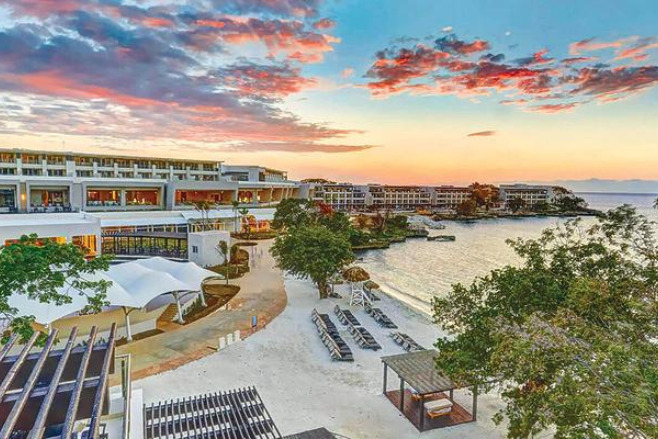 Aerial view of adults-only Hideaway at Royalton Negril in Jamaica, great for a destination wedding with cheap wedding packages.