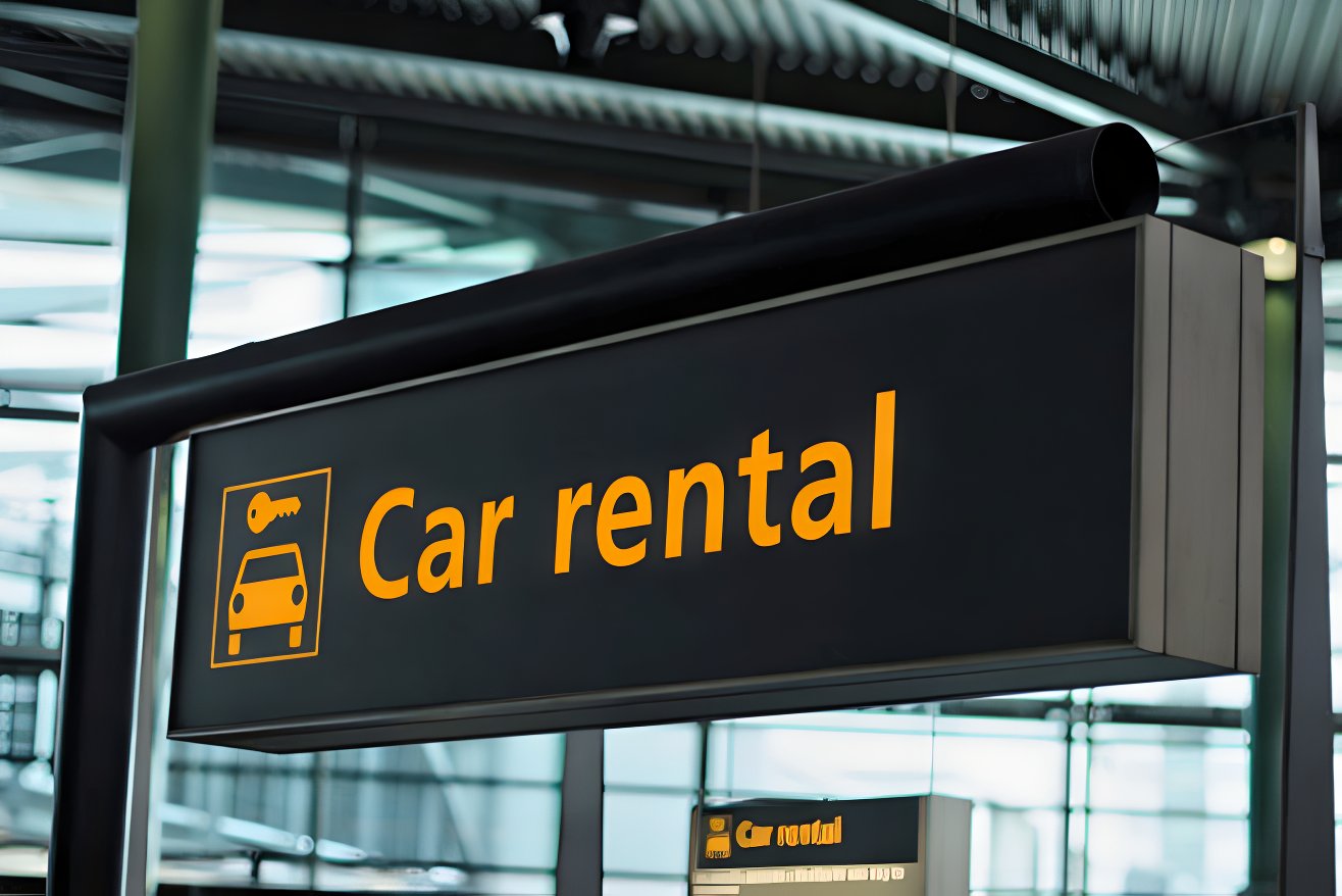 Car rental sign at Cancun International Airport