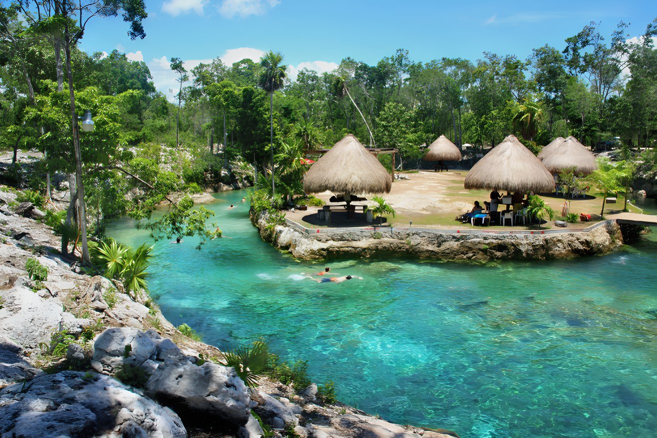 Shallow waters and pergolas near the waters of this natural wonder