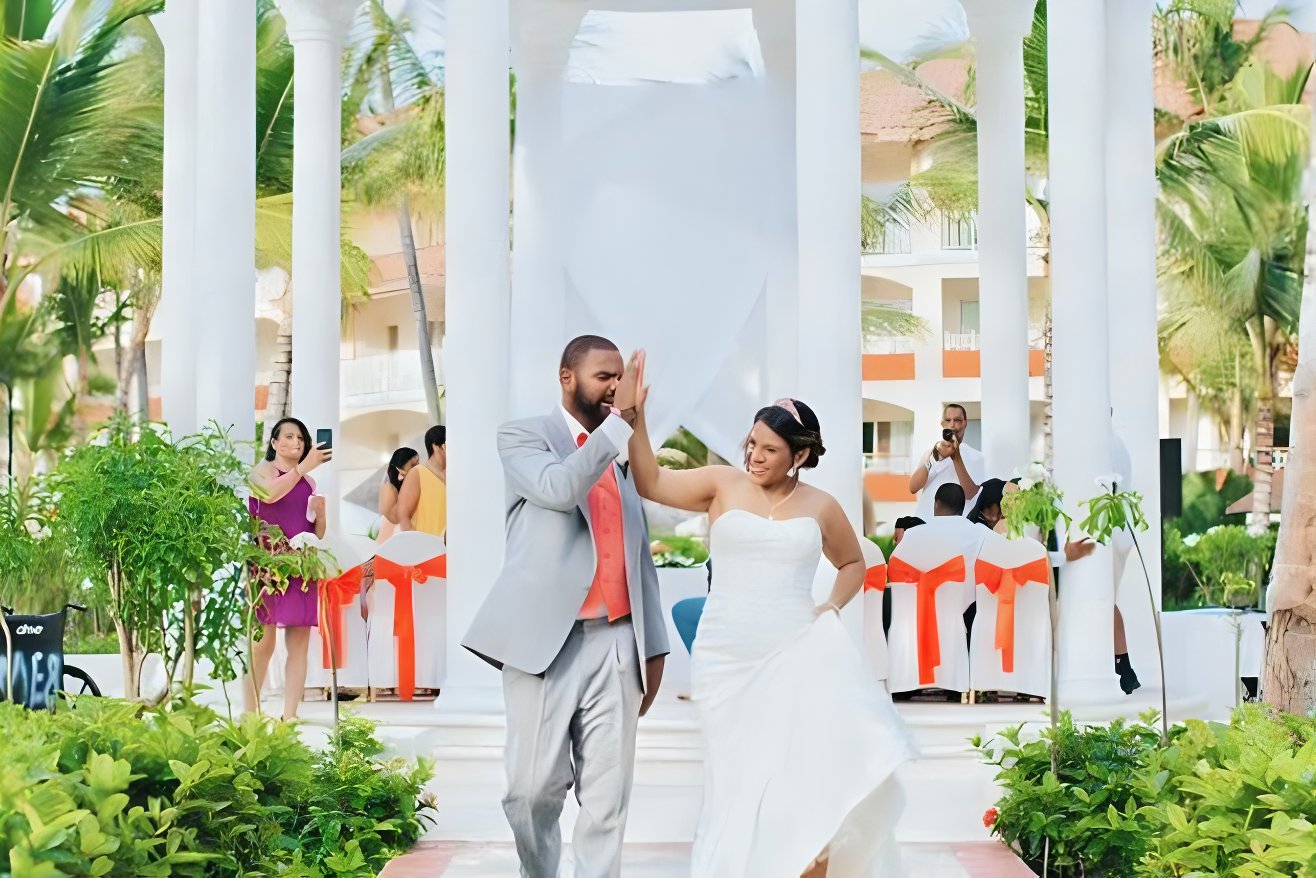 Beautiful black couple getting married at a Majestic resort