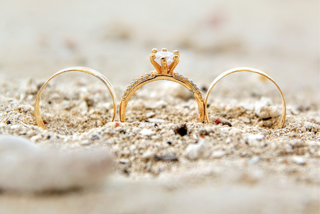 Wedding rings buried in the sand