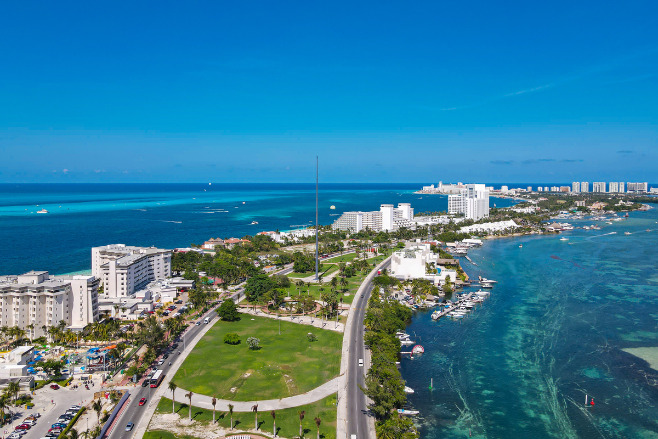 Walking the strip of the Hotel Zone in Cancun