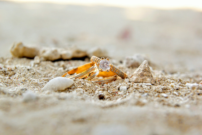 Wedding rings buried in the sand