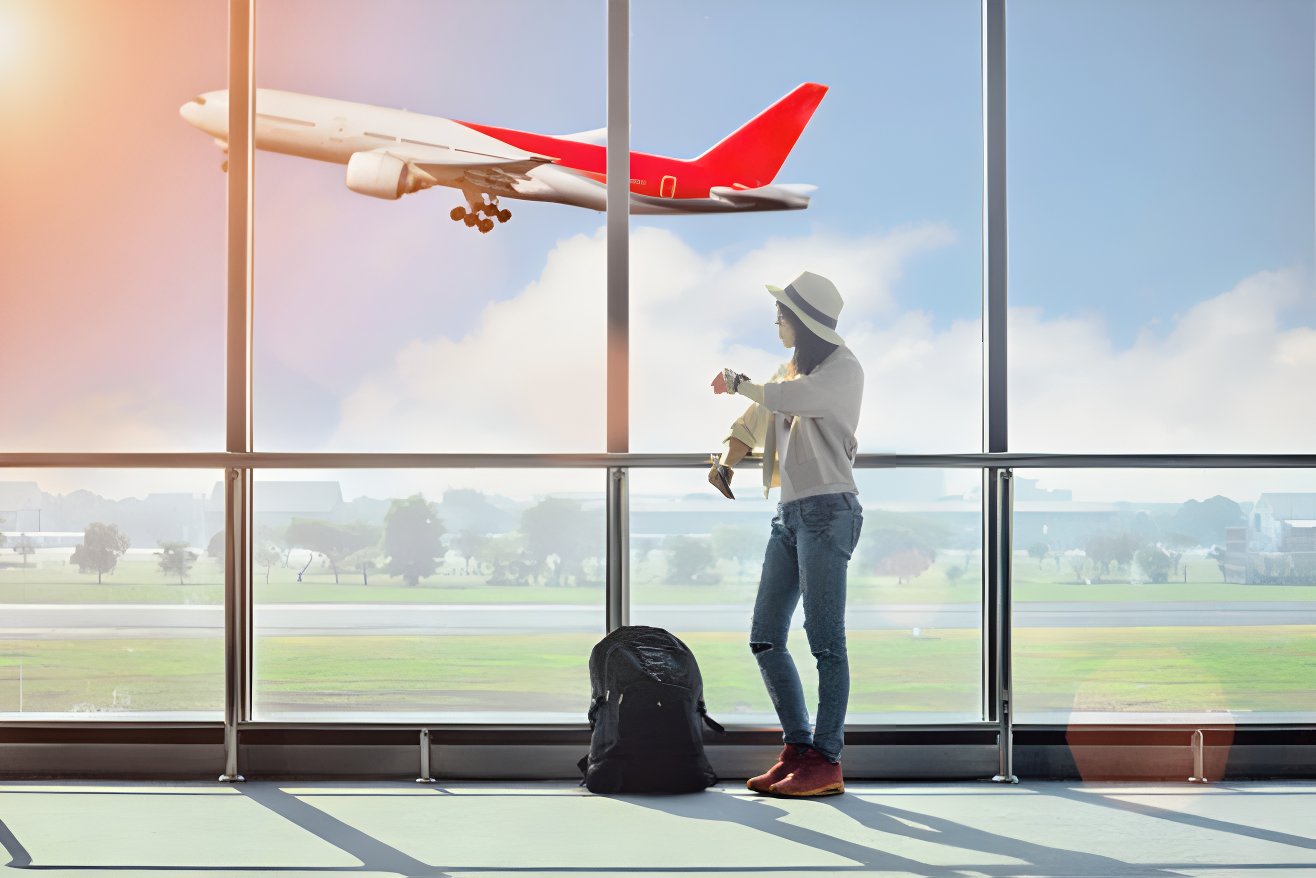 A woman finding out about her flight cancellation