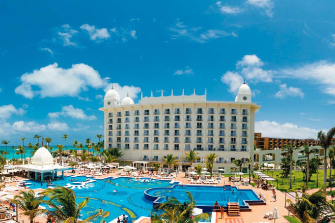 Aerial view of Riu Palace Aruba, an all-inclusive resort that provides Caribbean Islands Wedding Packages Under $5000
