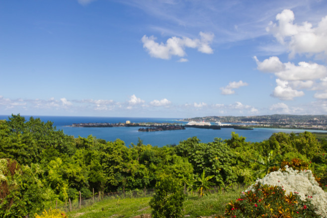 Aerial view of the lush green Jamaica, showcasing what is the difference between destinations