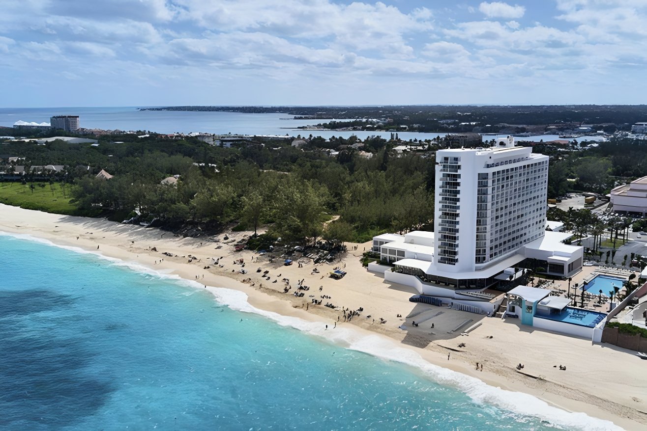 Aerial view of Riu Palace Paradise island in the Bahamas