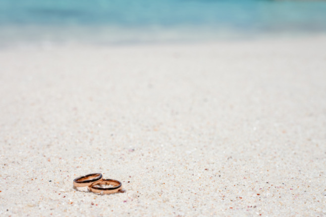 Wedding rings in the sand