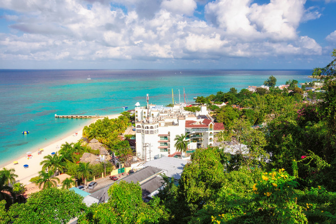 A resort surrounded by lush jungle in Montego Bay