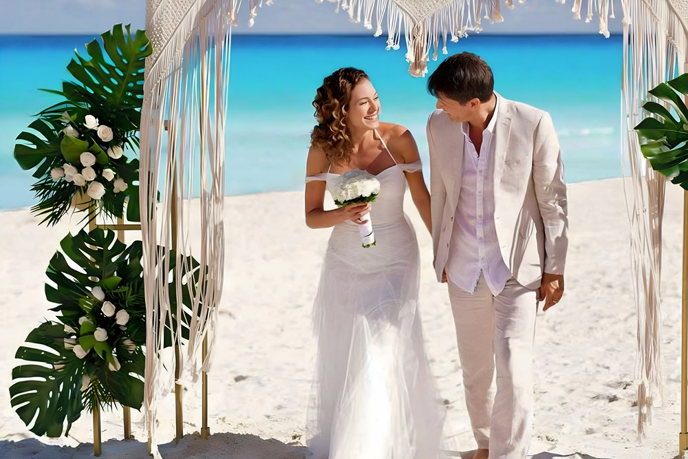 Couple married on the beach of a destination wedding