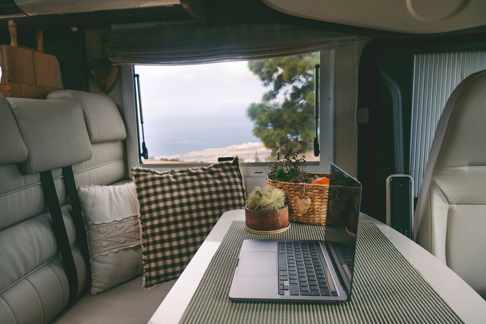 Laptop used for researching destination travel