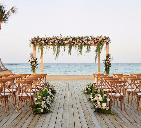 gorgeous beach wedding ceremony view on pier