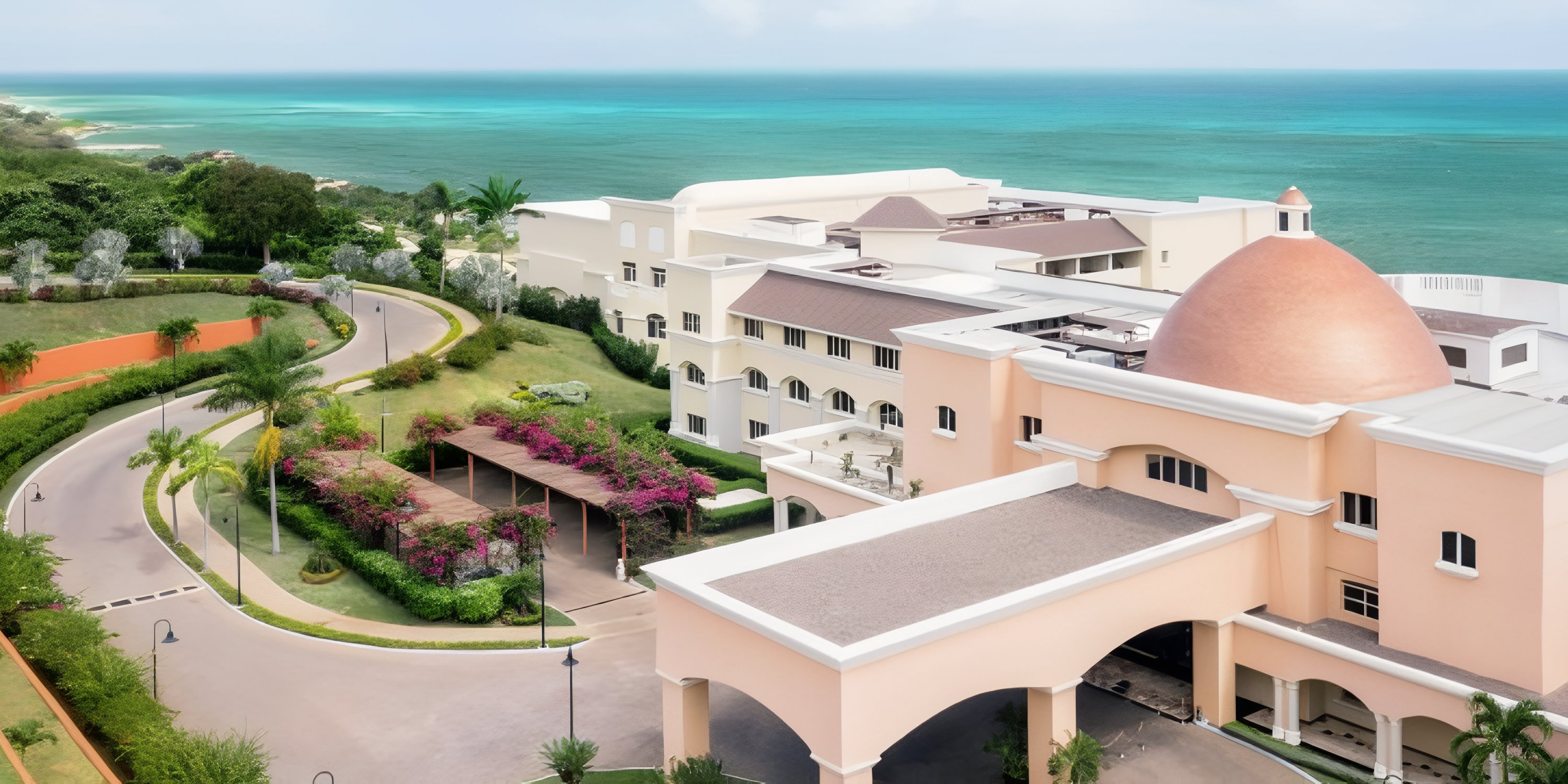 JOIA Rose Hall by Iberostar is a pastel pink, dome-roofed hotel by the ocean&mdash;perfect for weddings.