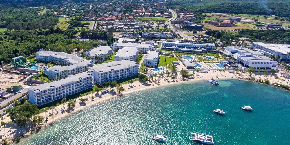 Aerial shot of a beachfront resort, perfect for a destination wedding in Jamaica under $3,000.