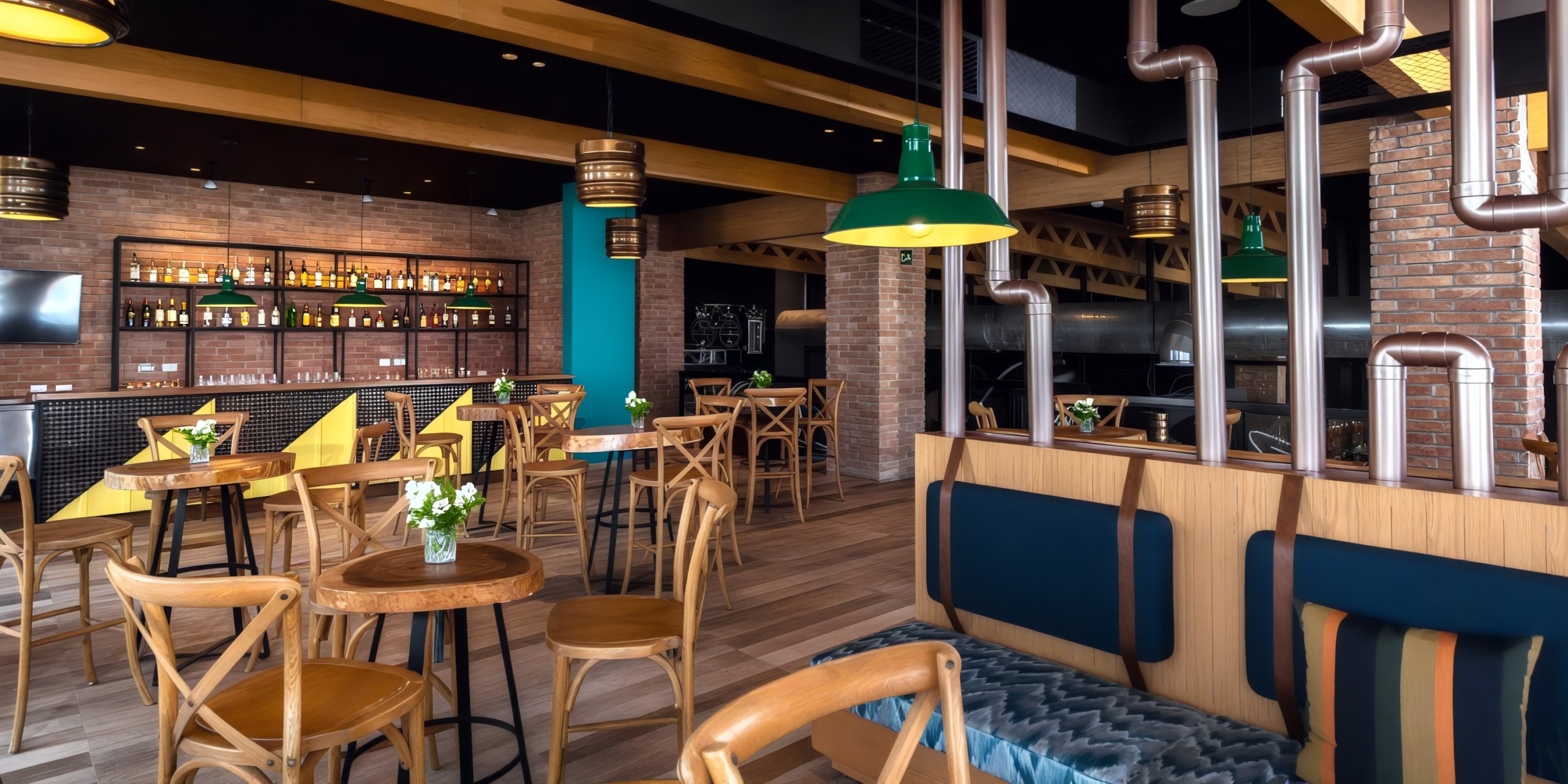 Dreams Cap Cana Resort offers an elegant setting for a destination wedding, featuring wooden tables, stylish seating, and chic lighting fixtures.