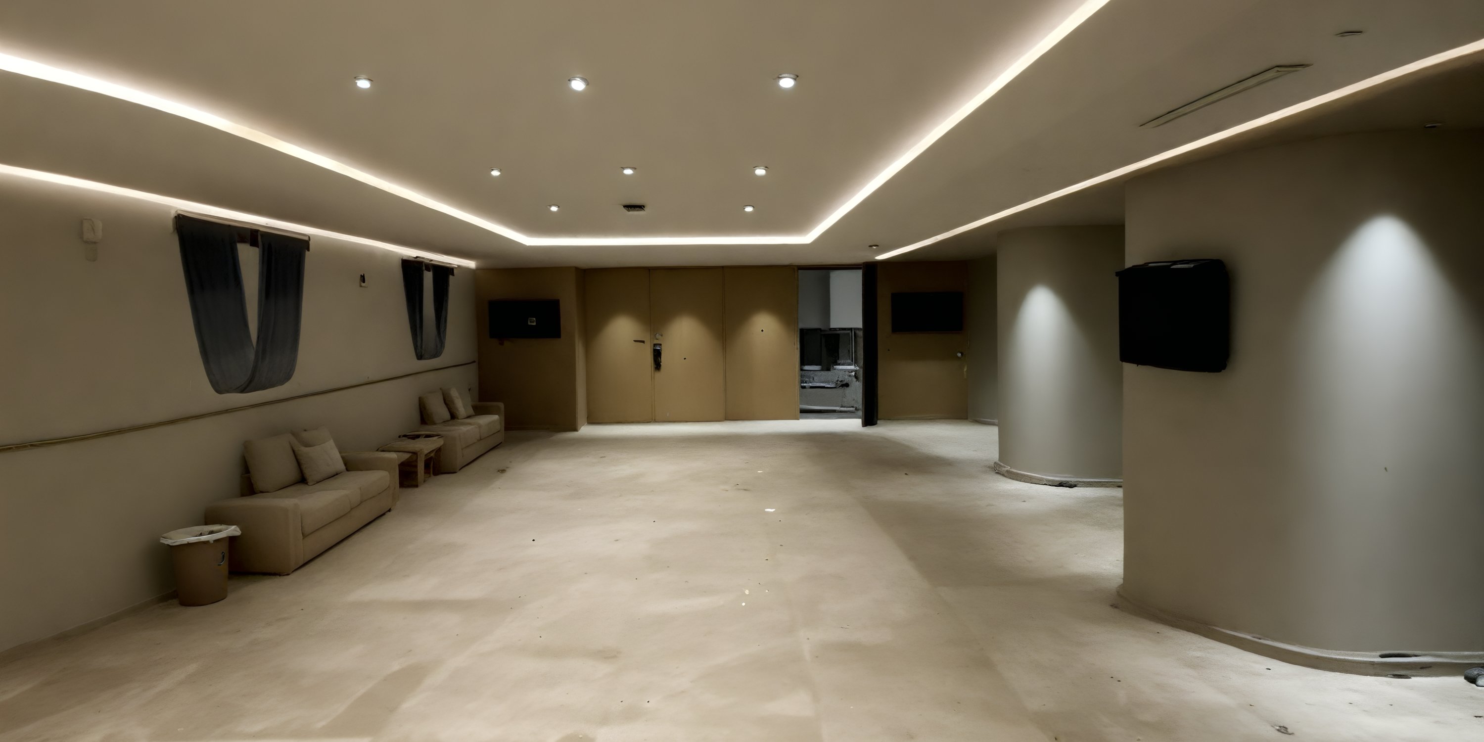Elegant, spacious room at UNICO 20°105° Riviera Nayarit, ideal for a destination wedding, with beige walls, sofas, screens, and lights.